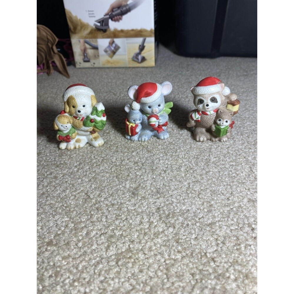 3 Vintage Christmas Homco Animals - Raccoon Mouse Puppy - Home Interior Figurine